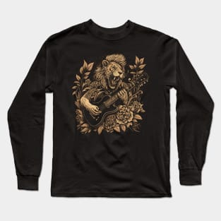 Lion Playing a Guitar Long Sleeve T-Shirt